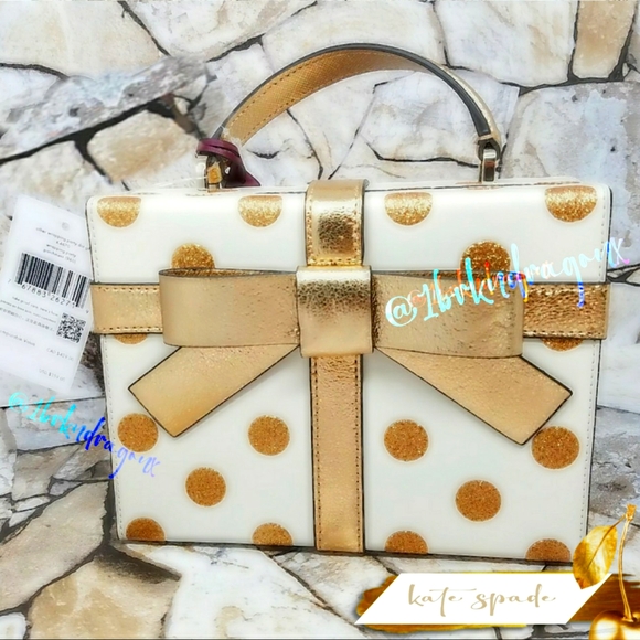 NWT Prom Gold Polka Dot Kate Spade Crossbody It's A Present Metallic HandBag - Picture 13 of 14